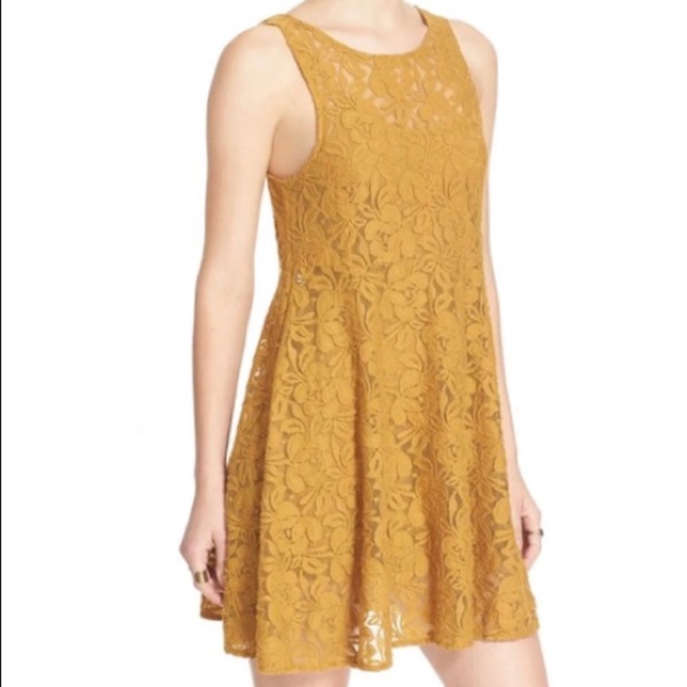 Free People Miles of Lace Gold Sheath Dress M NWT